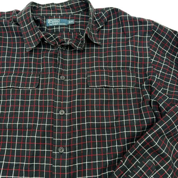 Polo Ralph Lauren XL Soft flannel 100%‎ Cotton Black red plaid button up shirt - Picture 1 of 8
